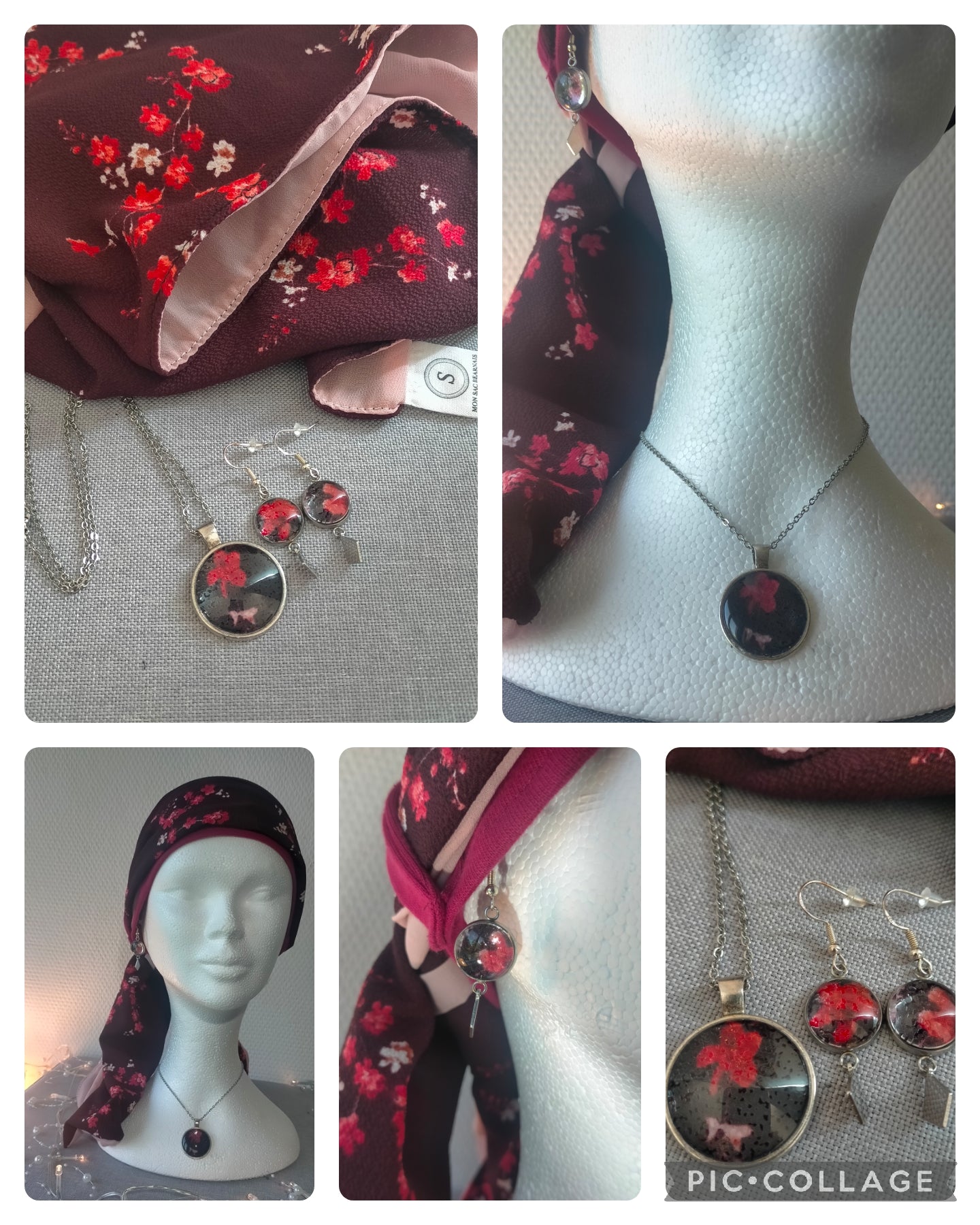 Parure Sublimant n°33 Coller et boucles d'oreilles garniture crêpe assorti