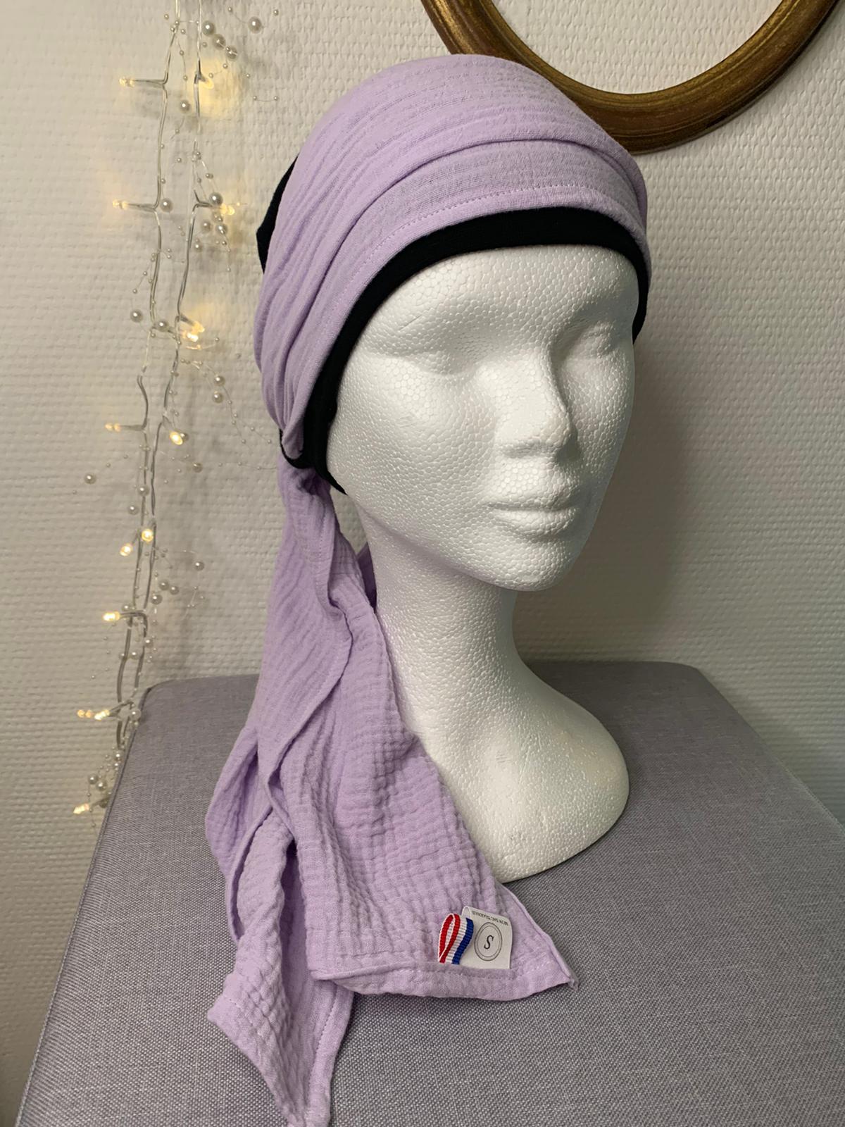 Sublimant 50 Ensemble bonnet de chimiothérapie/ Alopécie et son foulard en double gaze uni lavande