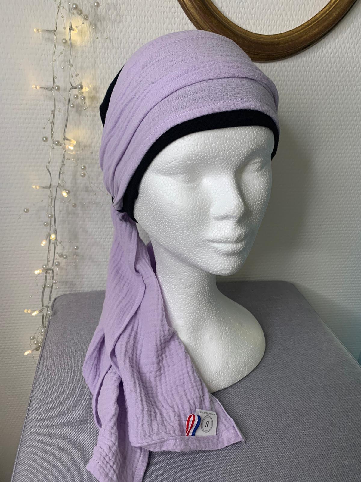 Sublimant 50 Ensemble bonnet de chimiothérapie/ Alopécie et son foulard en double gaze uni lavande