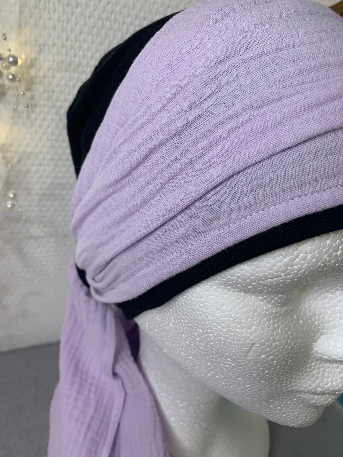 Sublimant 50 Ensemble bonnet de chimiothérapie/ Alopécie et son foulard en double gaze uni lavande