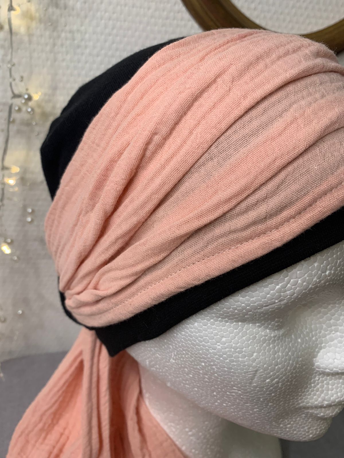 Sublimant 49 Ensemble bonnet de chimiothérapie / Alopécie et son foulard en double gaze uni pêche
