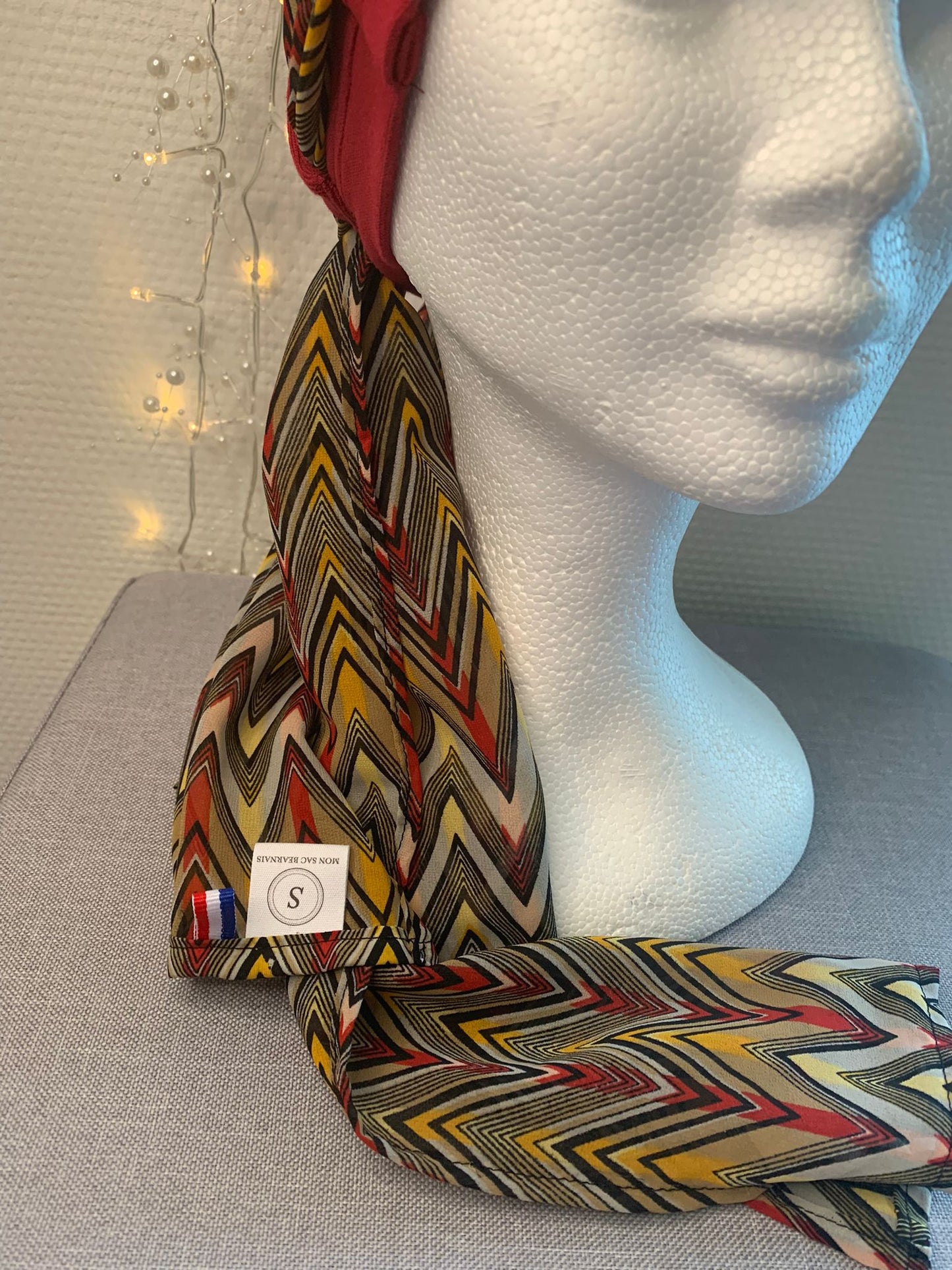 Sublimant 36 Ensemble bonnet de chimiothérapie/ Alopécie et son foulard en voile MODELE UNIQUE