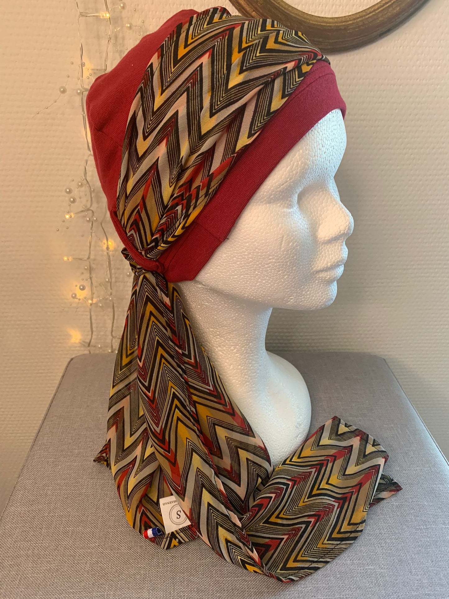 Sublimant 36 Ensemble bonnet de chimiothérapie/ Alopécie et son foulard en voile MODELE UNIQUE