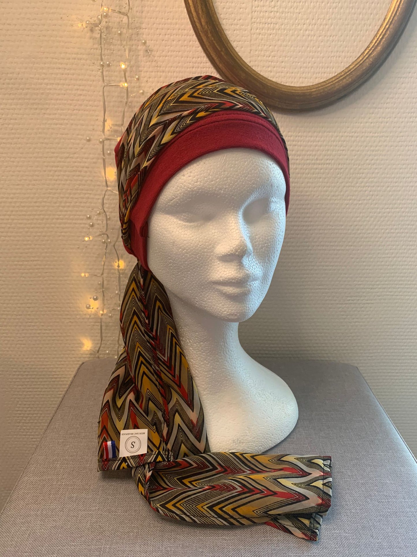 Sublimant 36 Ensemble bonnet de chimiothérapie/ Alopécie et son foulard en voile MODELE UNIQUE