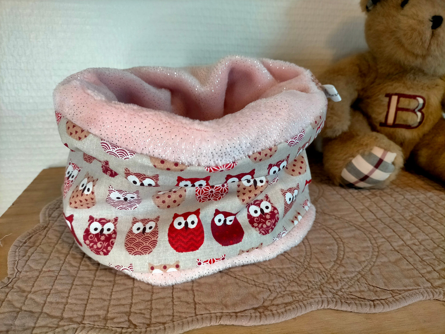 Coucou Hibou rose Snood enfant 3 ans et +