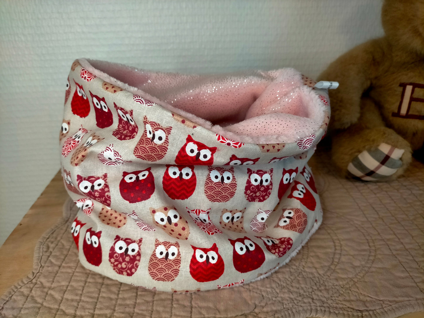 Coucou Hibou rose Snood enfant 3 ans et +