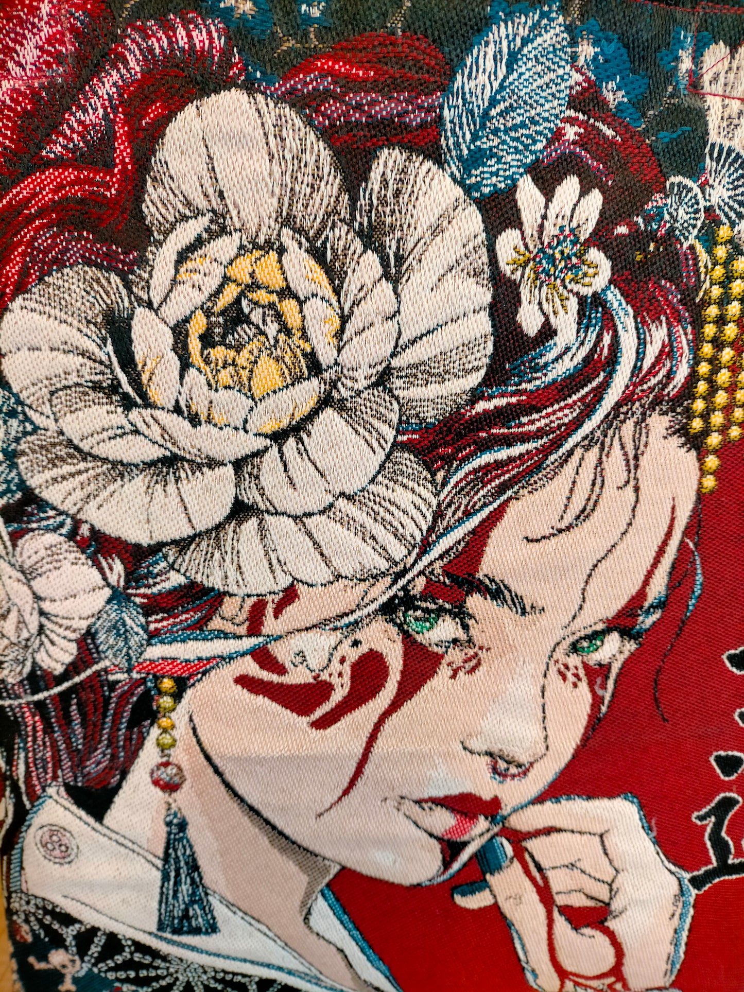 Fuji Geisha Sac carré de jacquard et simili cuir rouge lisse