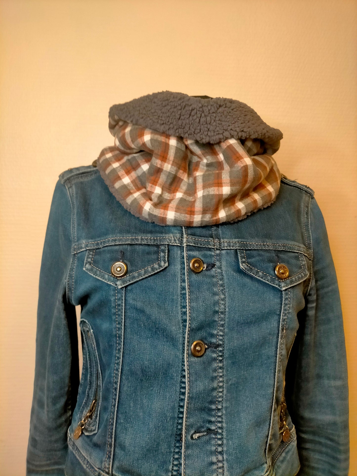 Carreaux et moi Snood fourrure grise et coton