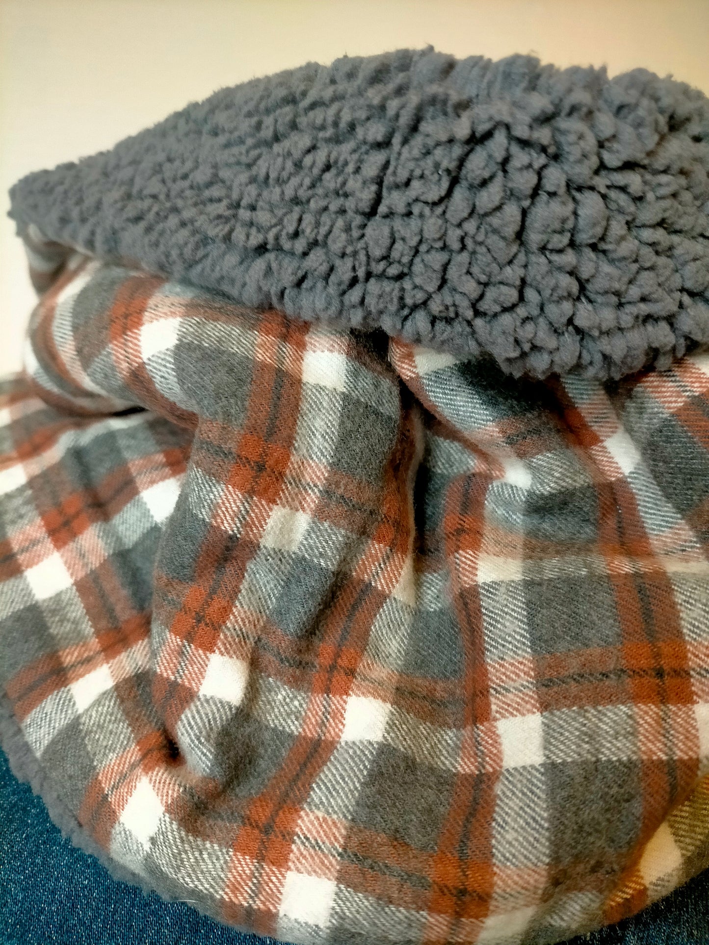 Carreaux et moi Snood fourrure grise et coton