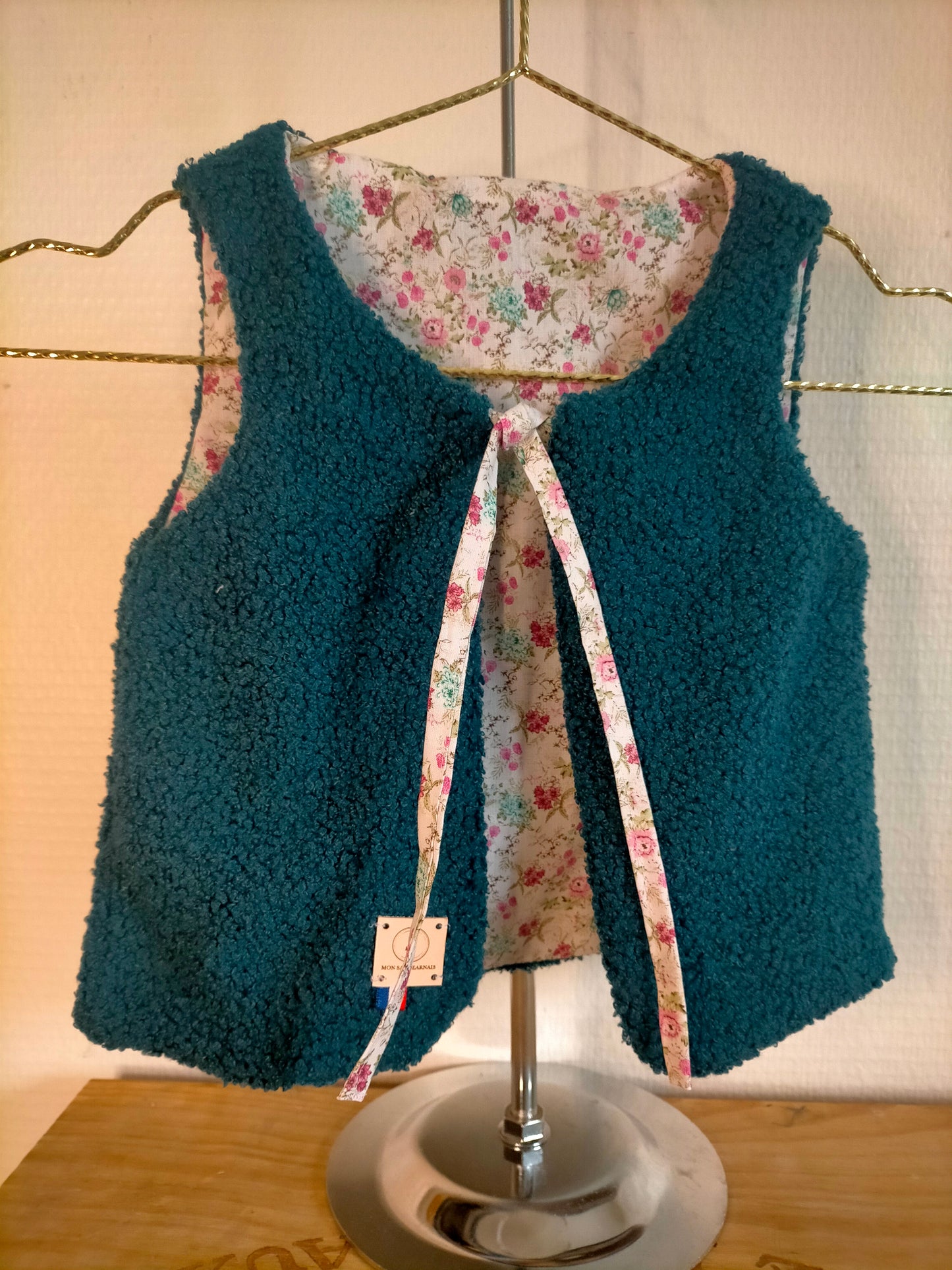 Aimée Gilet réversible 3 ANS Bouclette bleu canard et coton