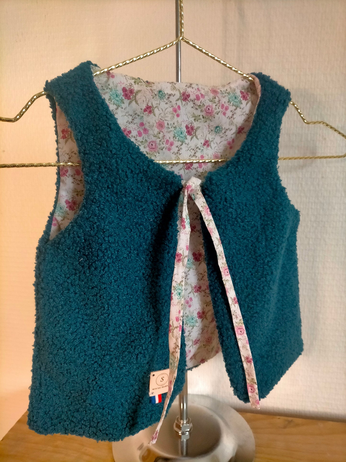 Aimée Gilet réversible 3 ANS Bouclette bleu canard et coton