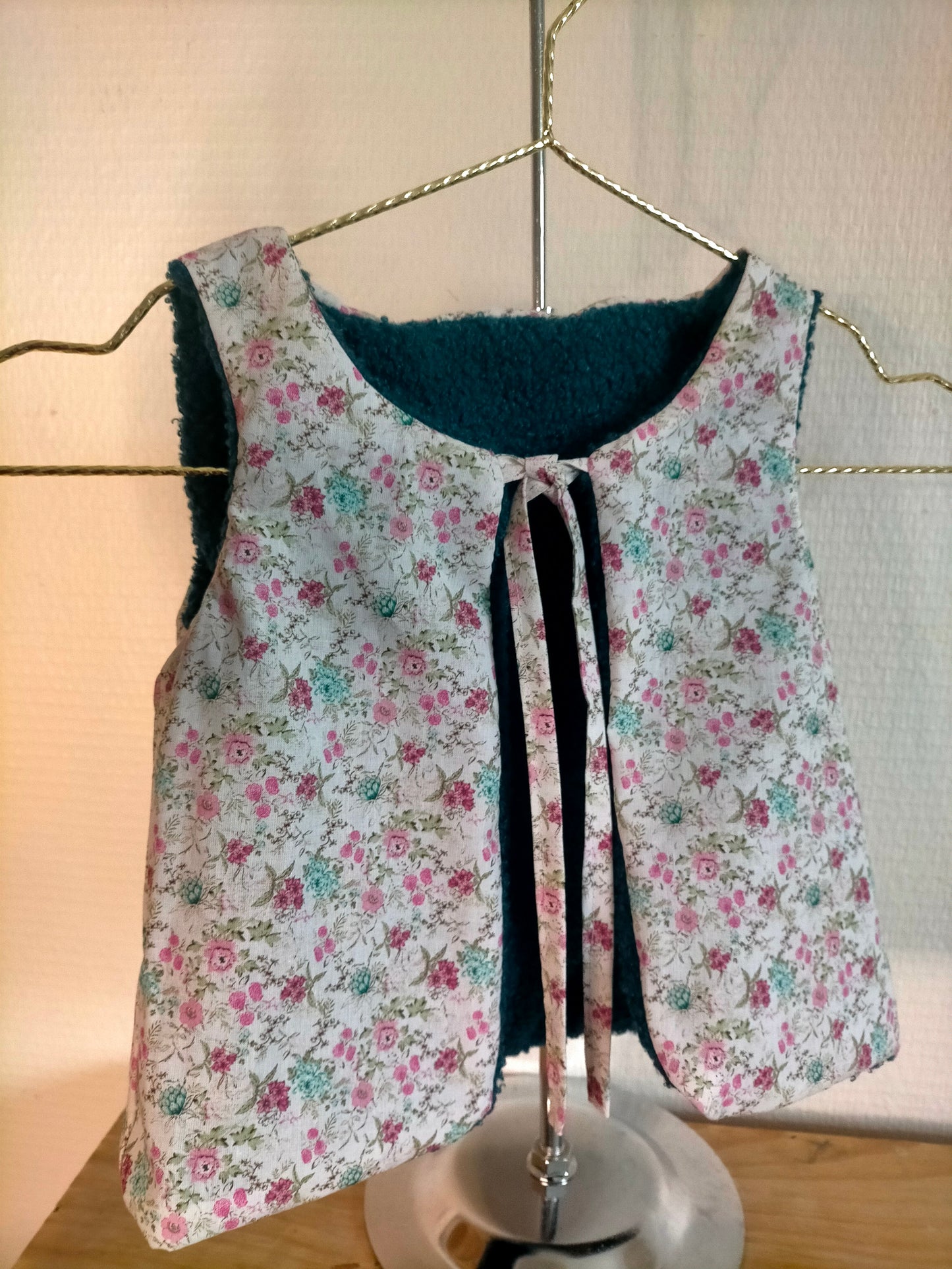 Aimée Gilet réversible 3 ANS Bouclette bleu canard et coton