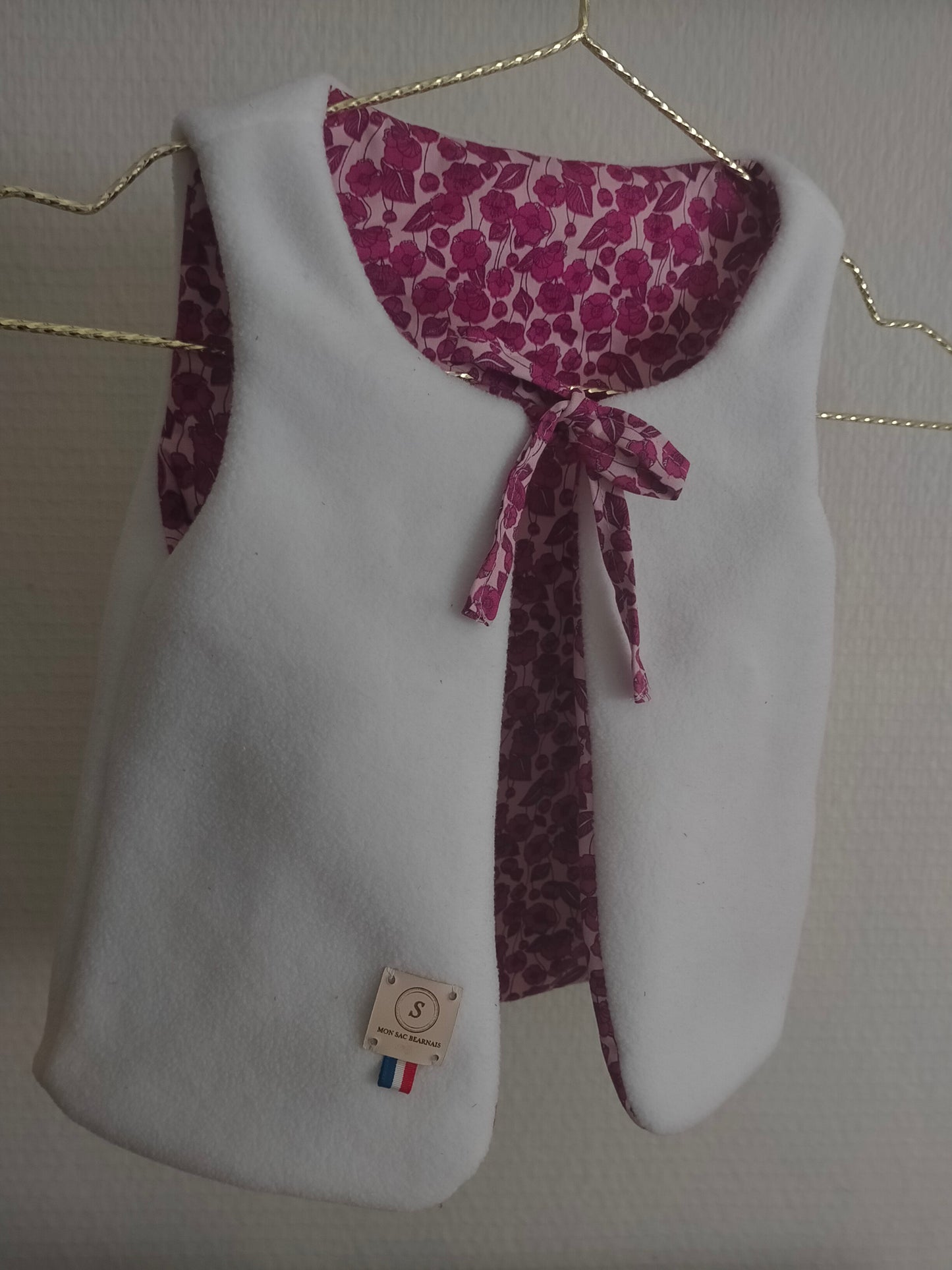 Bulle de neige Gilet réversible en polaire blanc et coton fleurs 3 ans