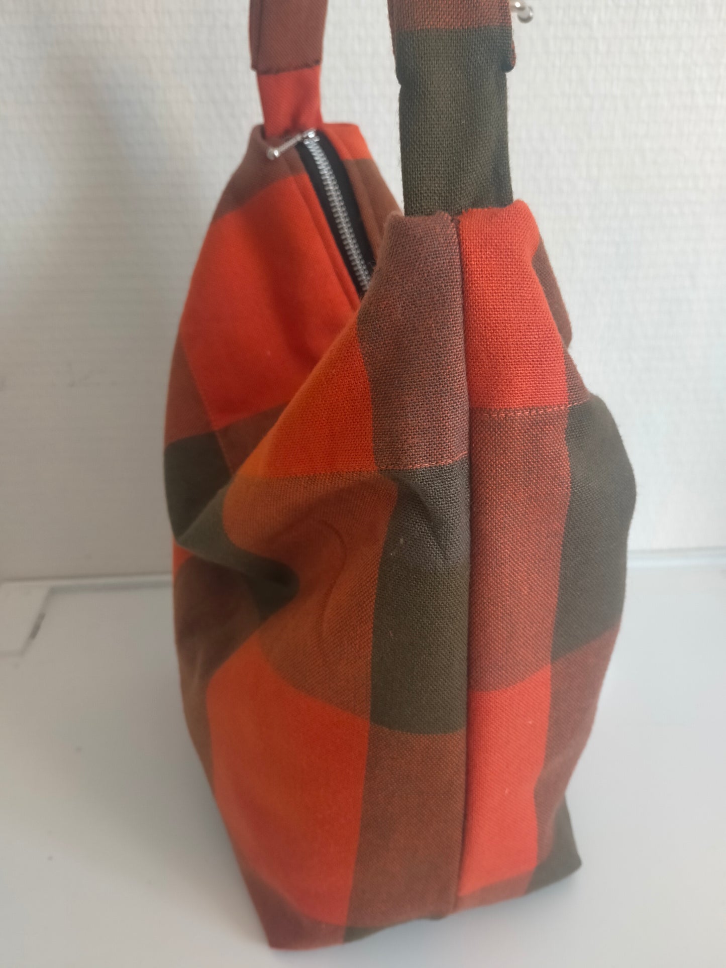 Vintage Upcycling Sac hobo en coton à carreaux, bandoulière amovible