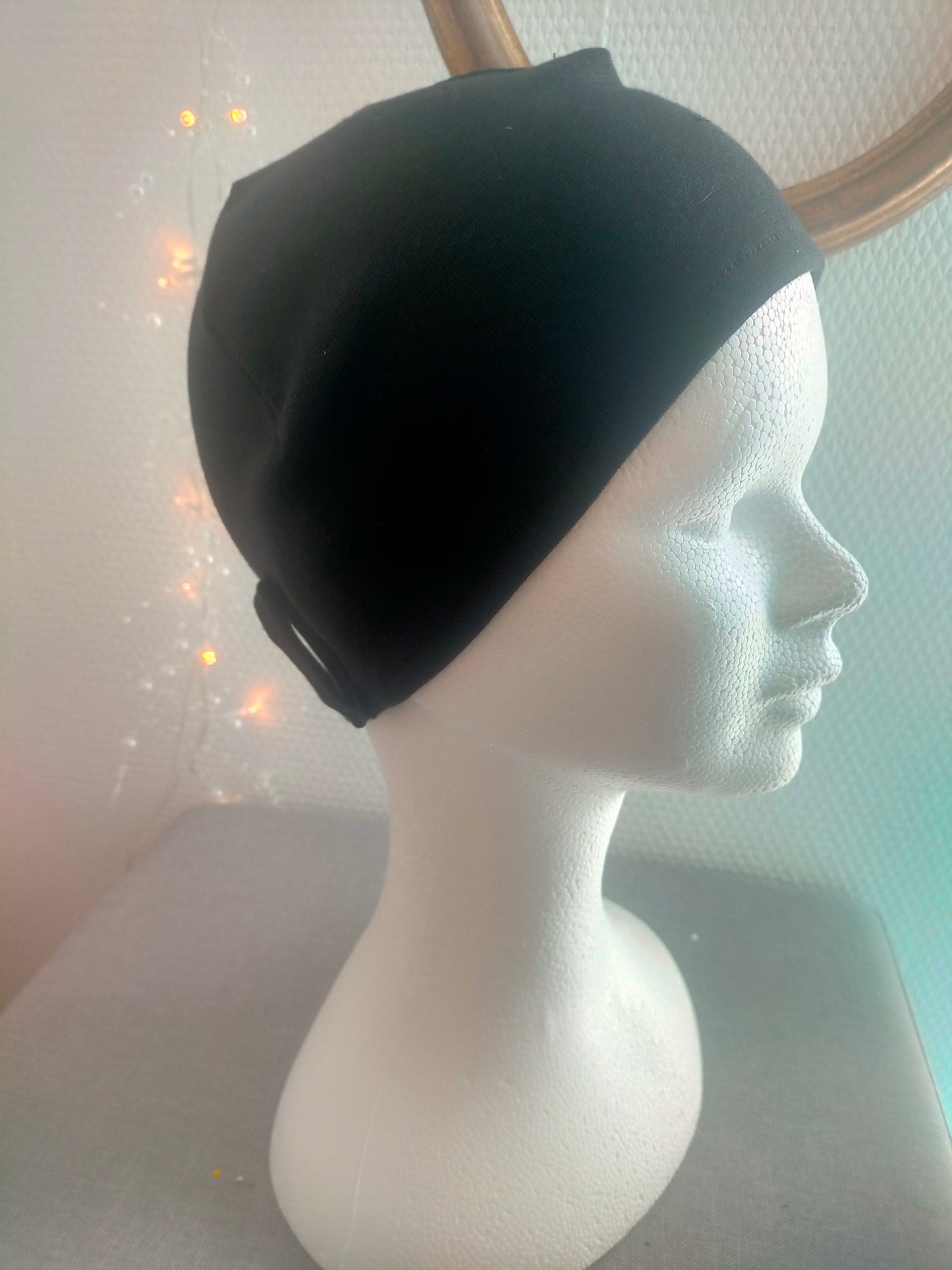 Bonnet de chimiothérapie noir en jersey de coton