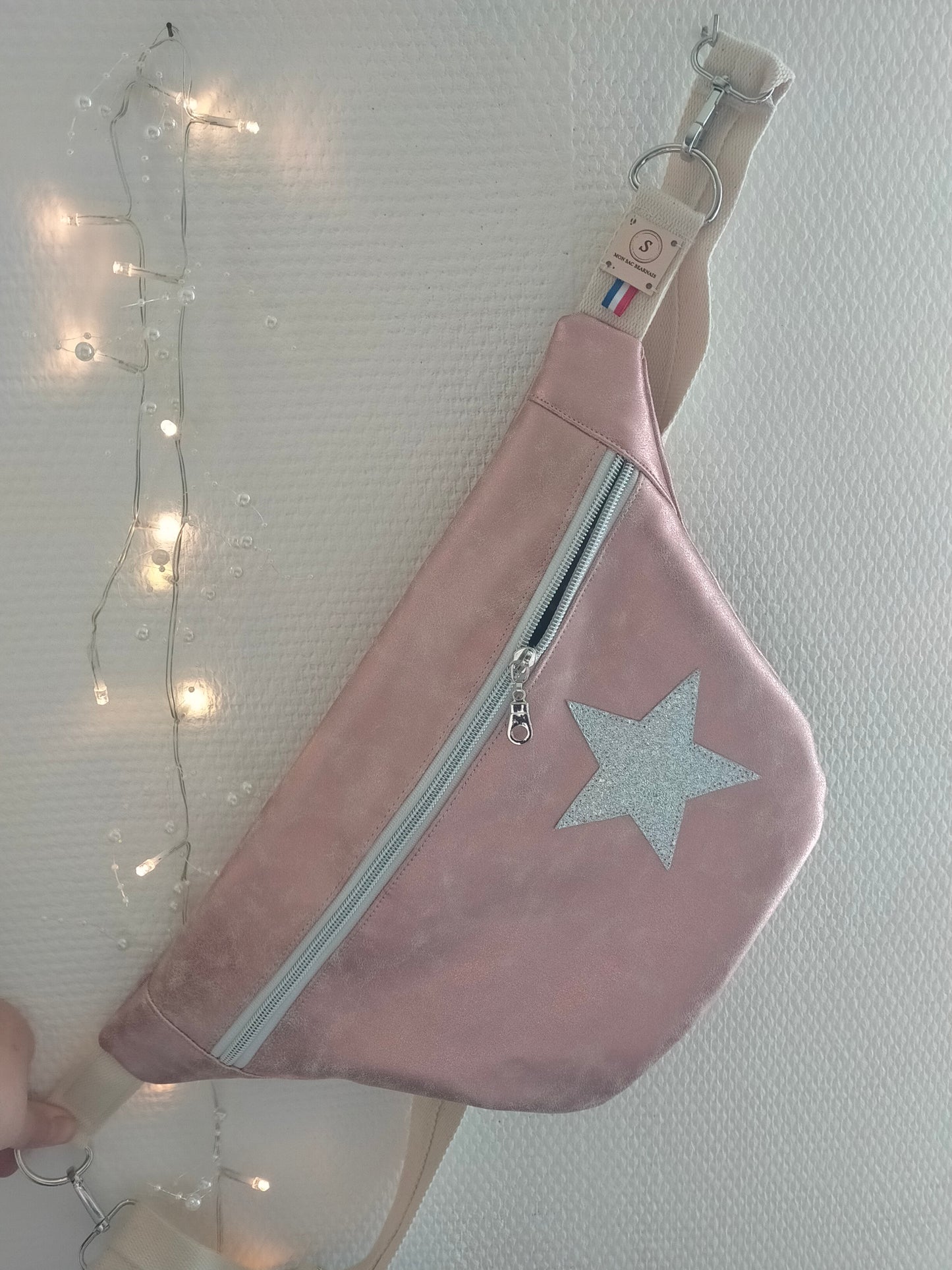 Rosita Sac banane en simili cuir vieilli rose, Bandoulière amovible