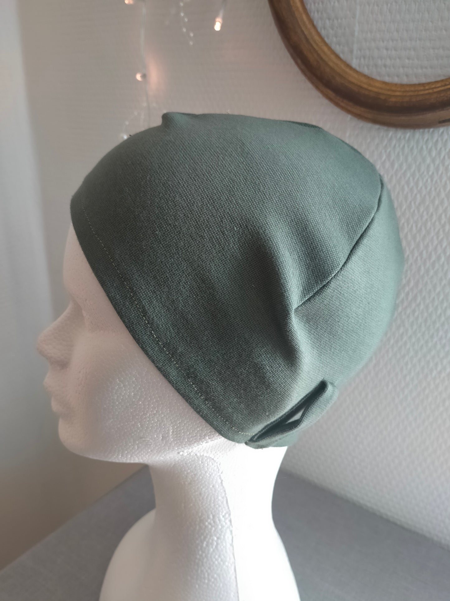 Bonnet de chimiothérapie vert en jersey de coton