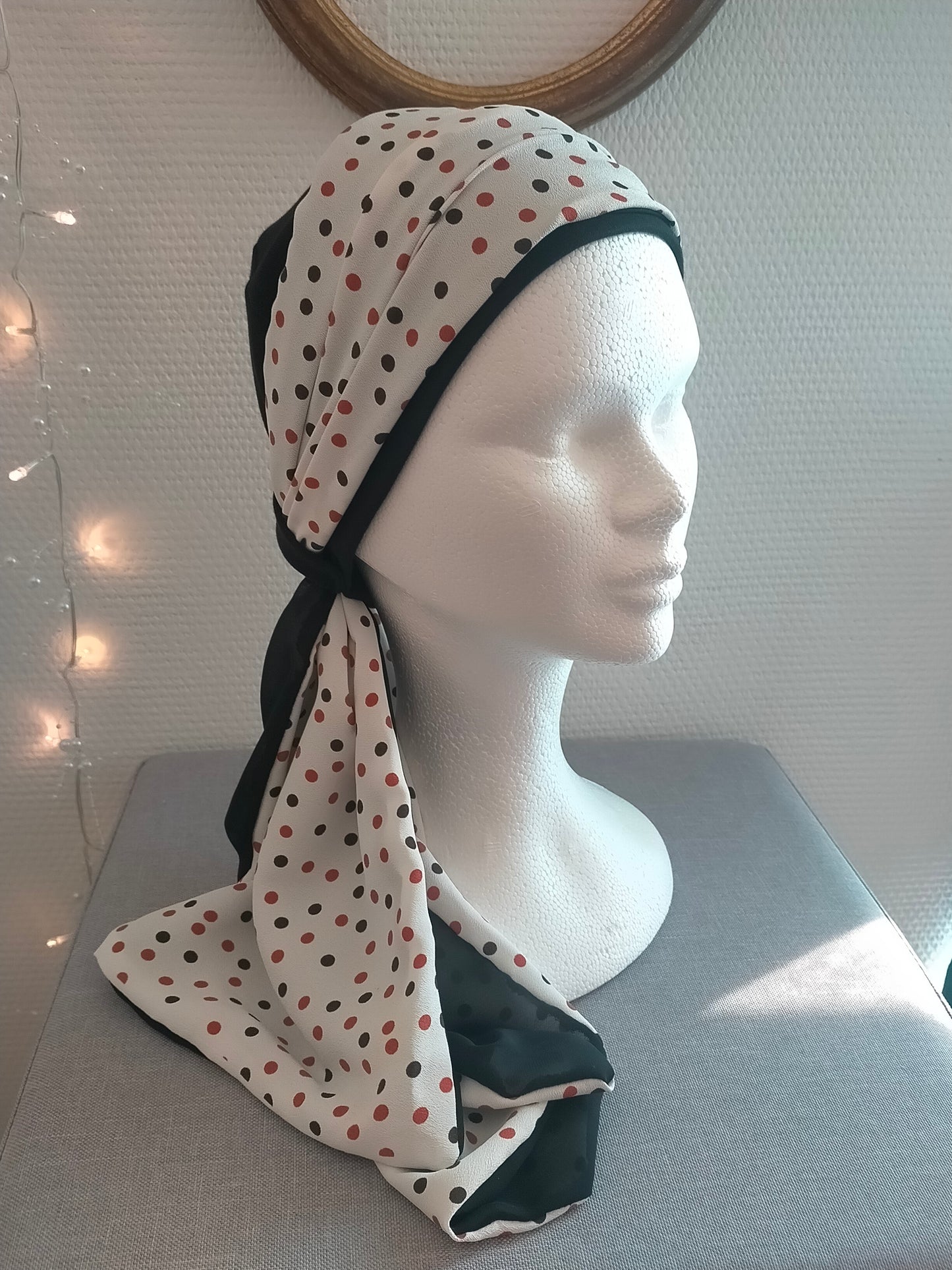 Sublimant 9 Ensemble bonnet de chimiothérapie/ Alopécie et son foulard REVERSIBLE en viscose et voile noir uni