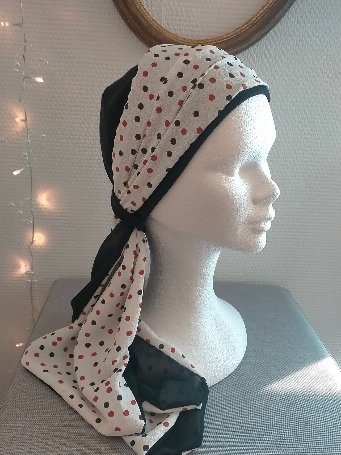 Sublimant 9 Ensemble bonnet de chimiothérapie/ Alopécie et son foulard REVERSIBLE en viscose et voile noir uni