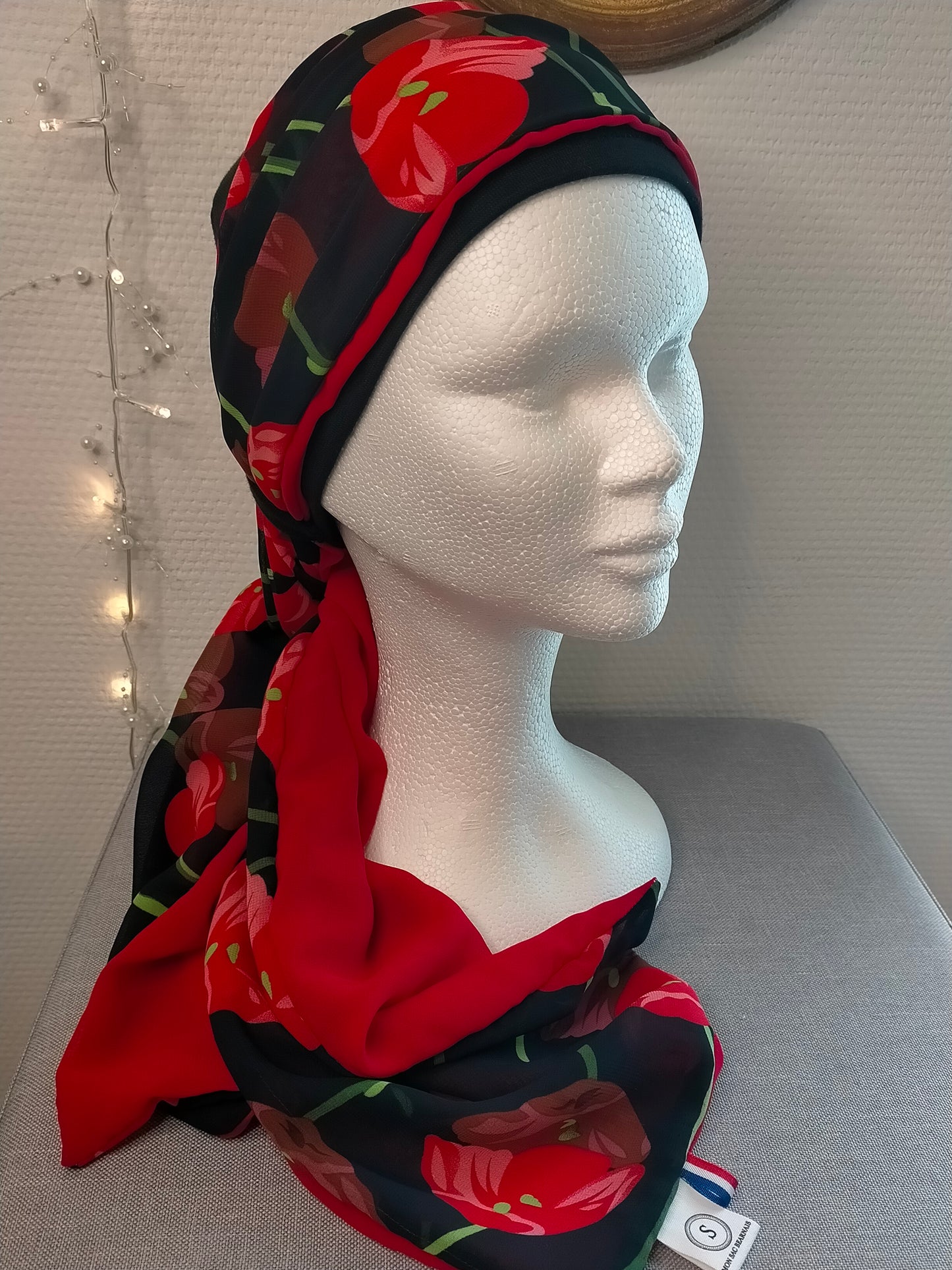 Sublimant 29 Ensemble bonnet de chimiothérapie/ Alopécie et son foulard en voile REVERSIBLE MODELE UNIQUE
