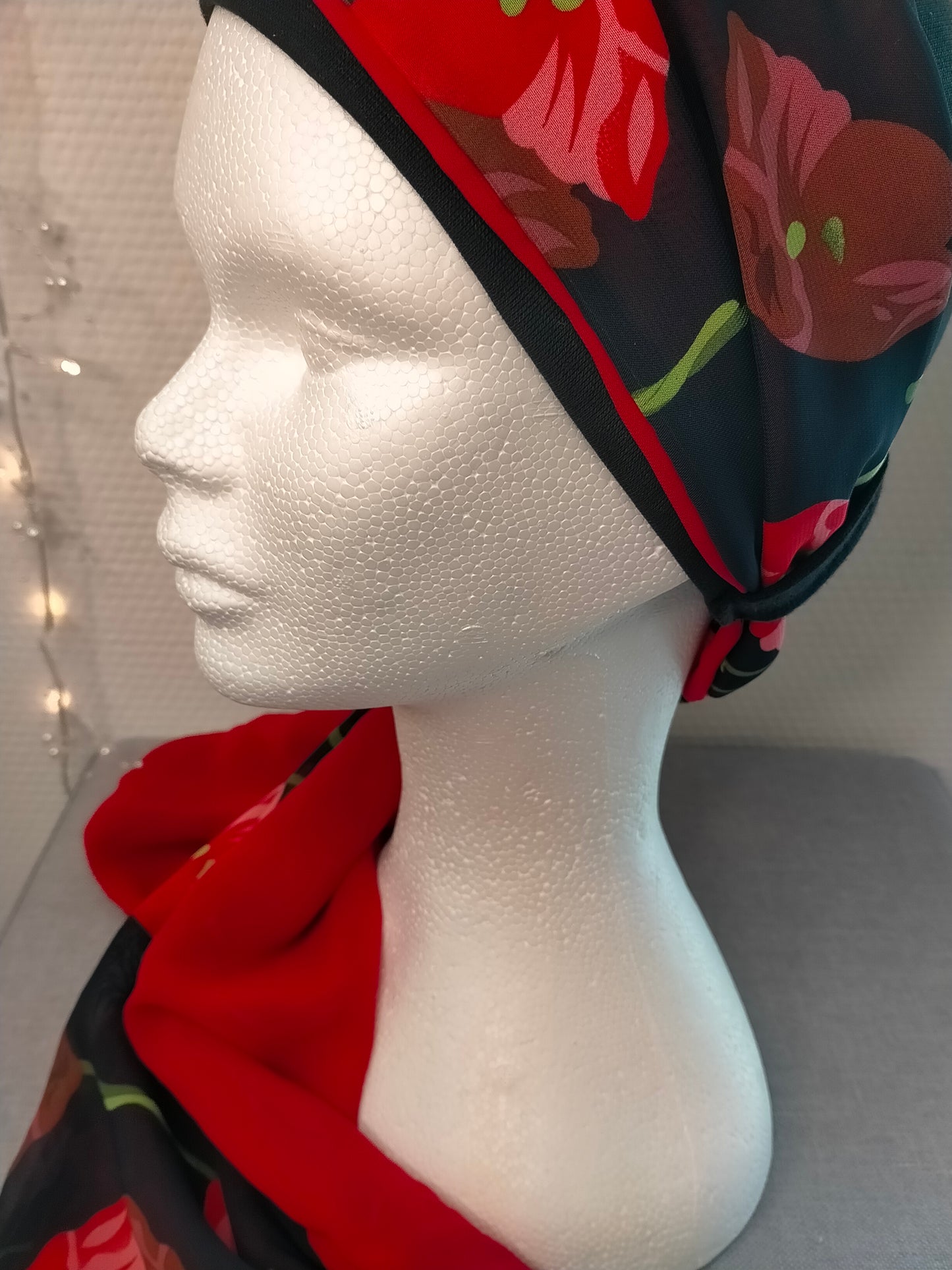 Sublimant 29 Ensemble bonnet de chimiothérapie/ Alopécie et son foulard en voile REVERSIBLE MODELE UNIQUE