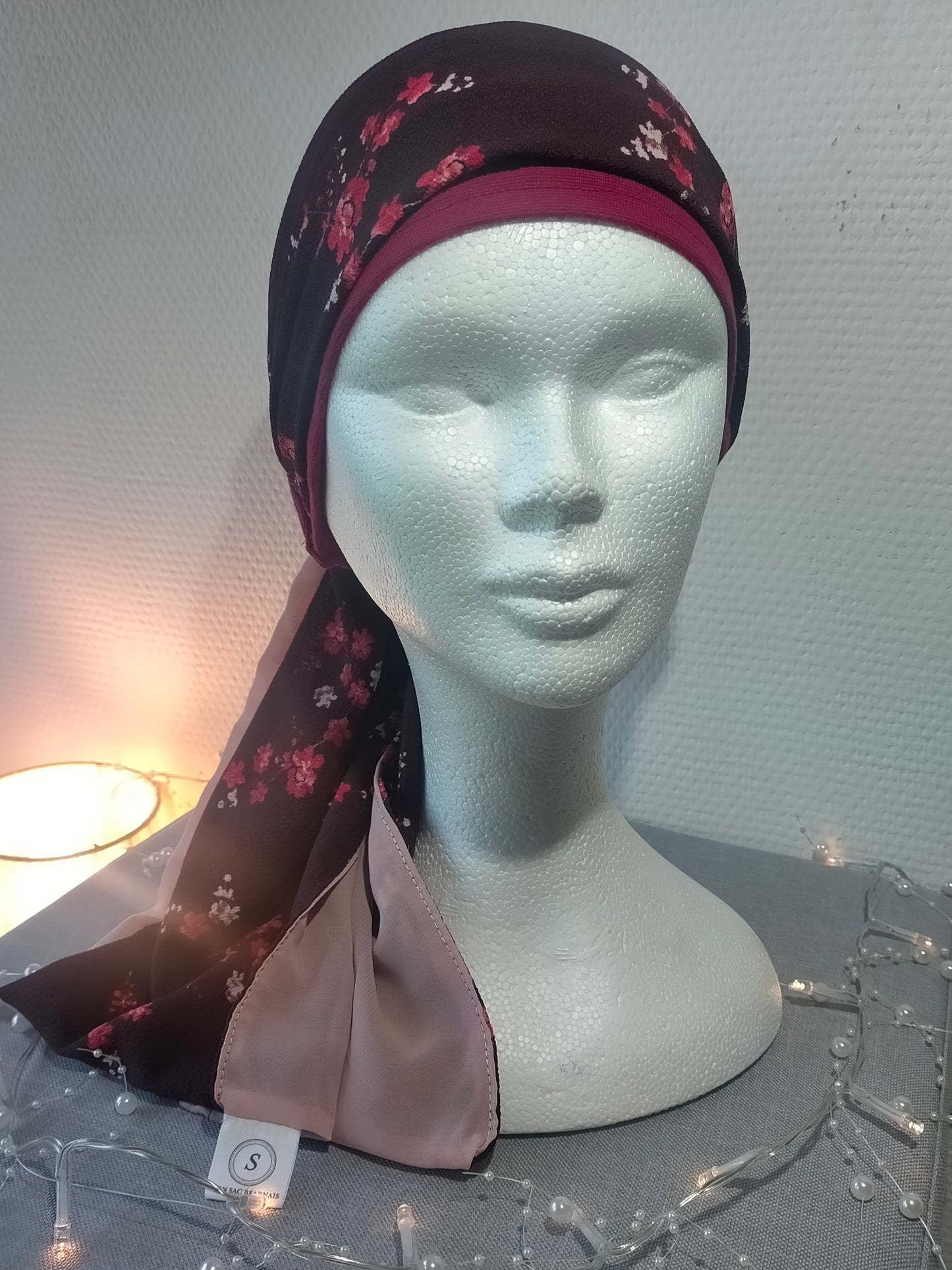 Sublimant 33 Ensemble bonnet de chimiothérapie/Alopécie et son foulard REVERSIBLE crêpe et voile