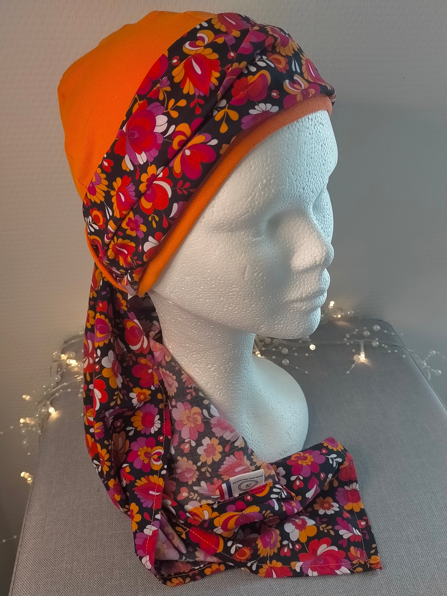 Sublimant 13.O Ensemble Bonnet de chimiothérapie/Alopécie et son foulard en viscose fleuri