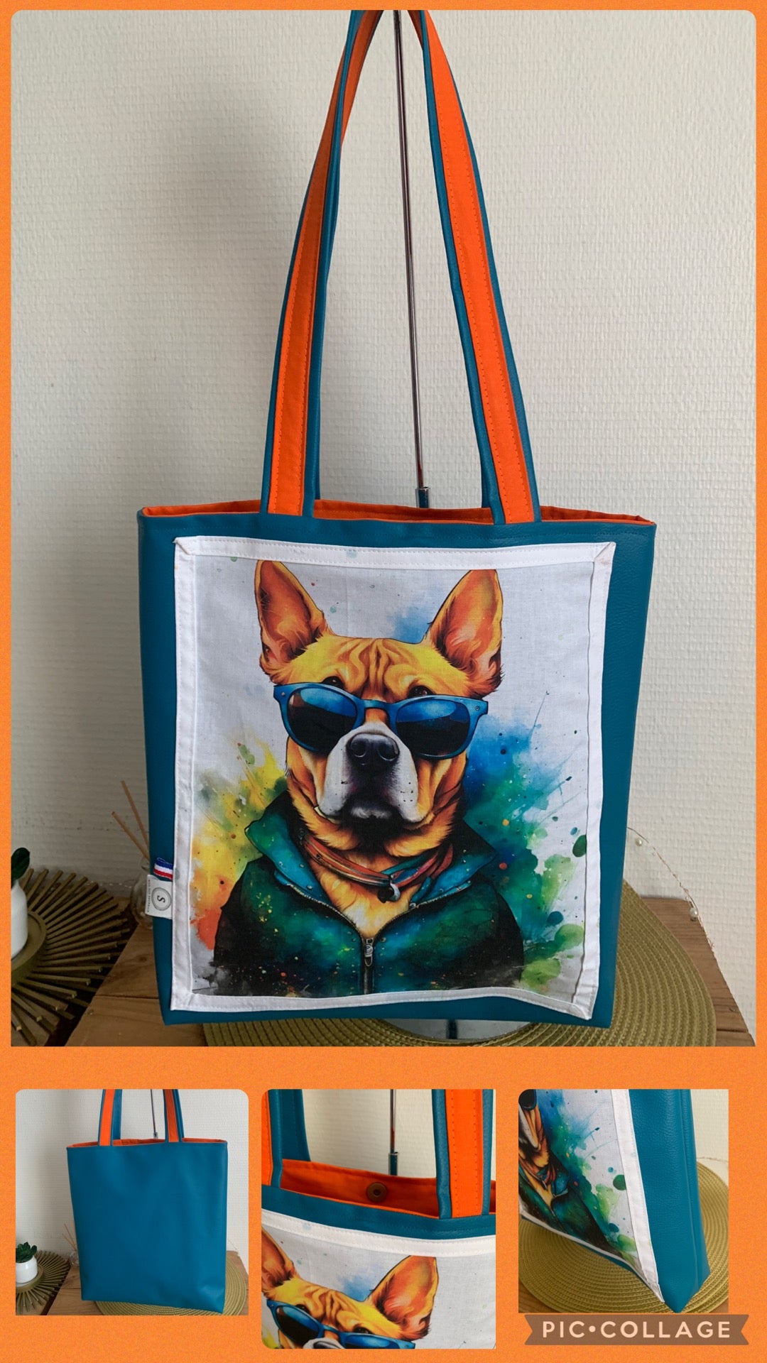 Charlie le chien Sac simili cuir bleu canard *