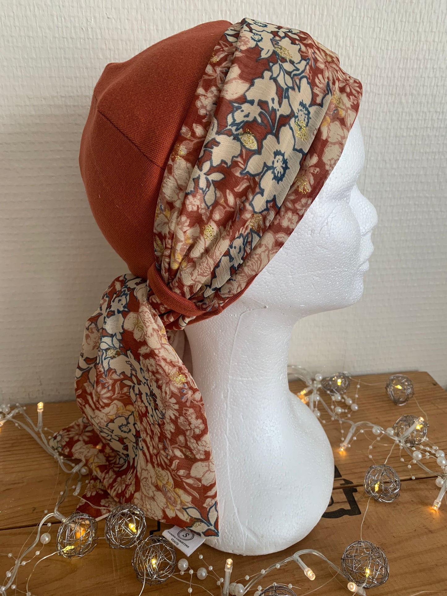 Sublimant 53 Ensemble bonnet de chimiothérapie/ Alopécie et son foulard REVERSIBLE