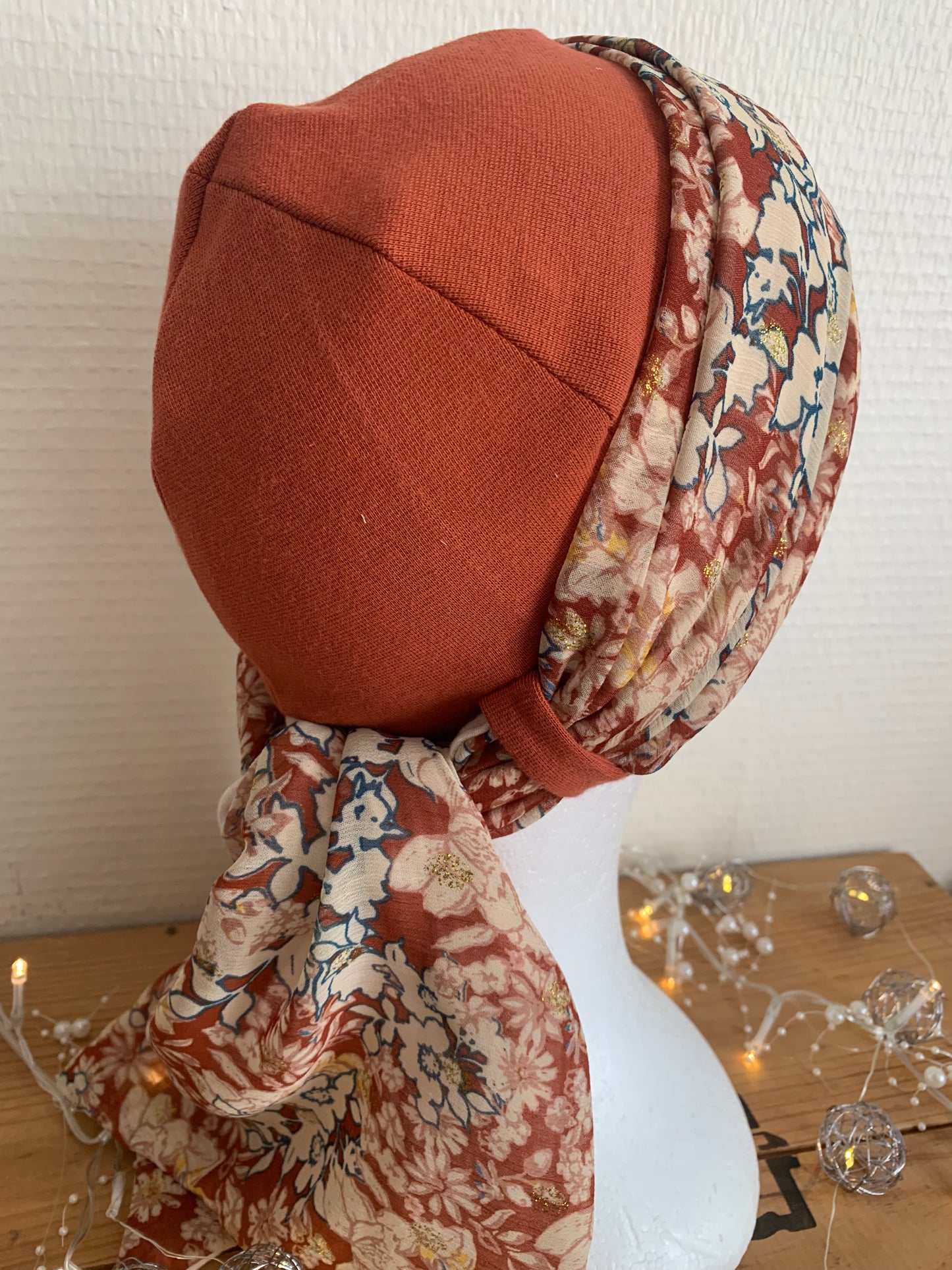 Sublimant 53 Ensemble bonnet de chimiothérapie/ Alopécie et son foulard REVERSIBLE