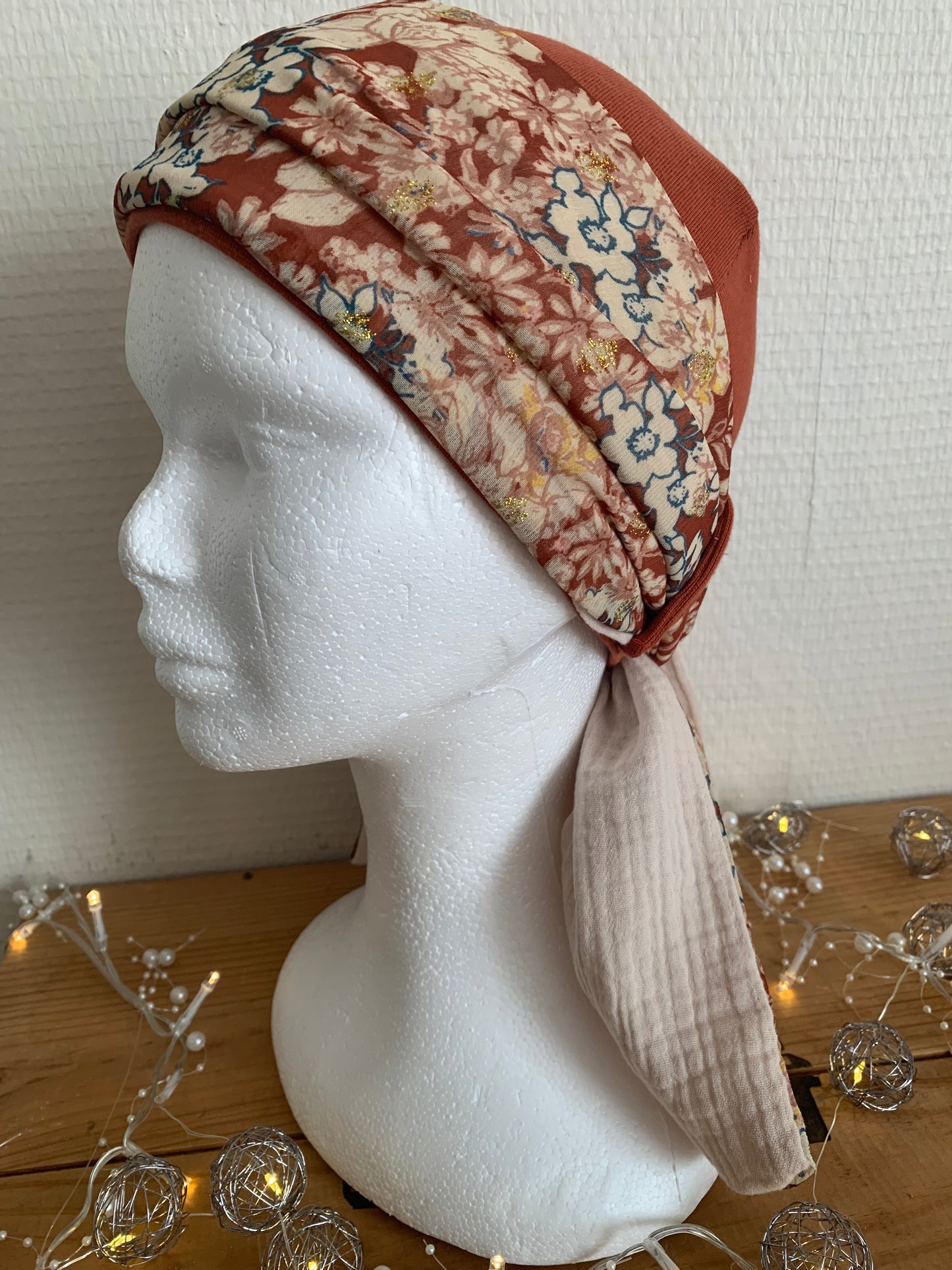 Sublimant 53 Ensemble bonnet de chimiothérapie/ Alopécie et son foulard REVERSIBLE