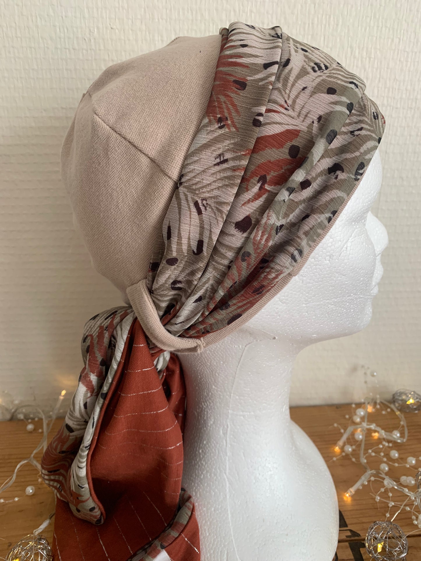 Sublimant 55 Ensemble bonnet de chimiothérapie/ Alopécie et son foulard REVERSIBLE