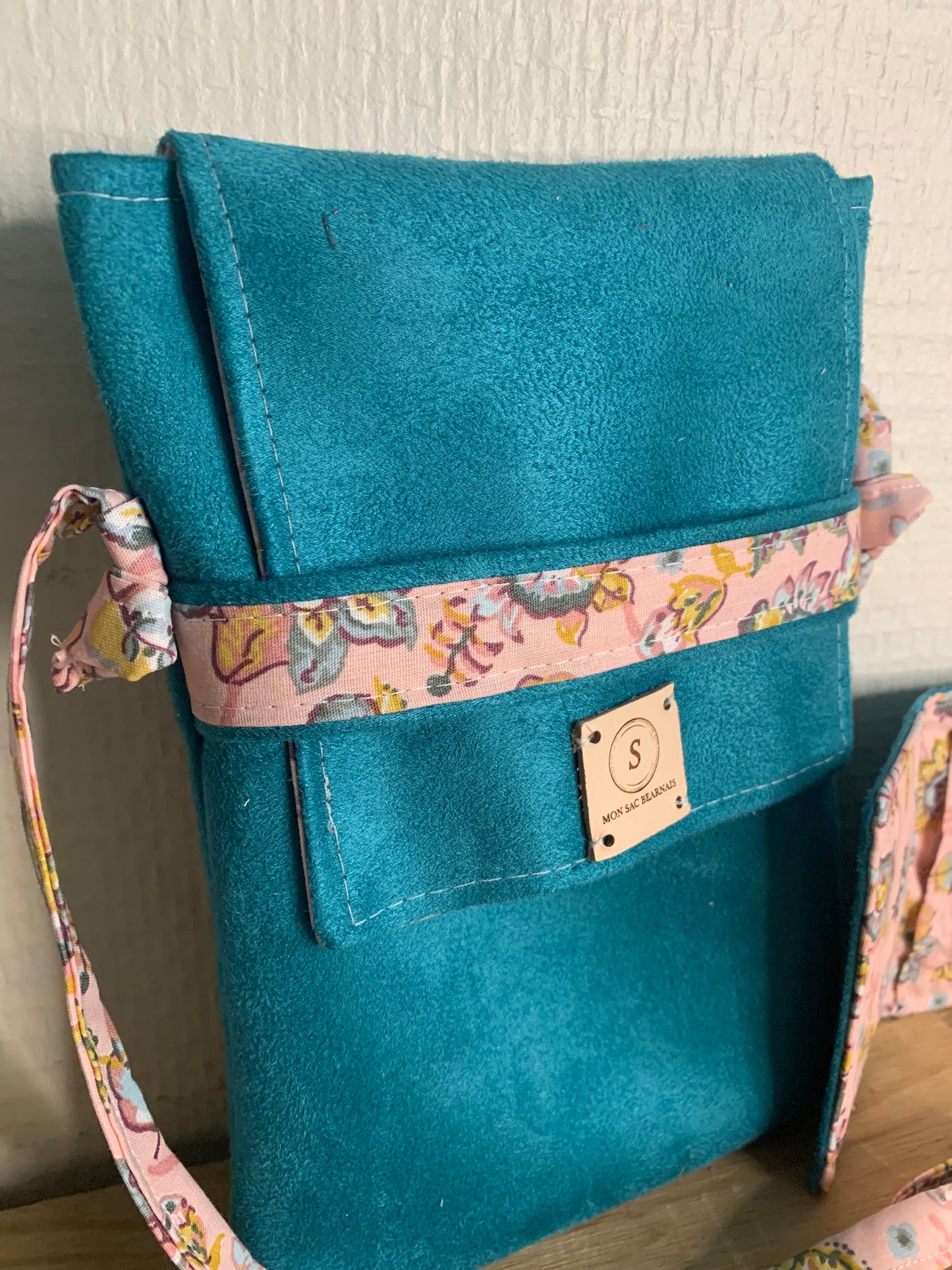 Léandra Pochette suédine bleu canard & Porte cartes
