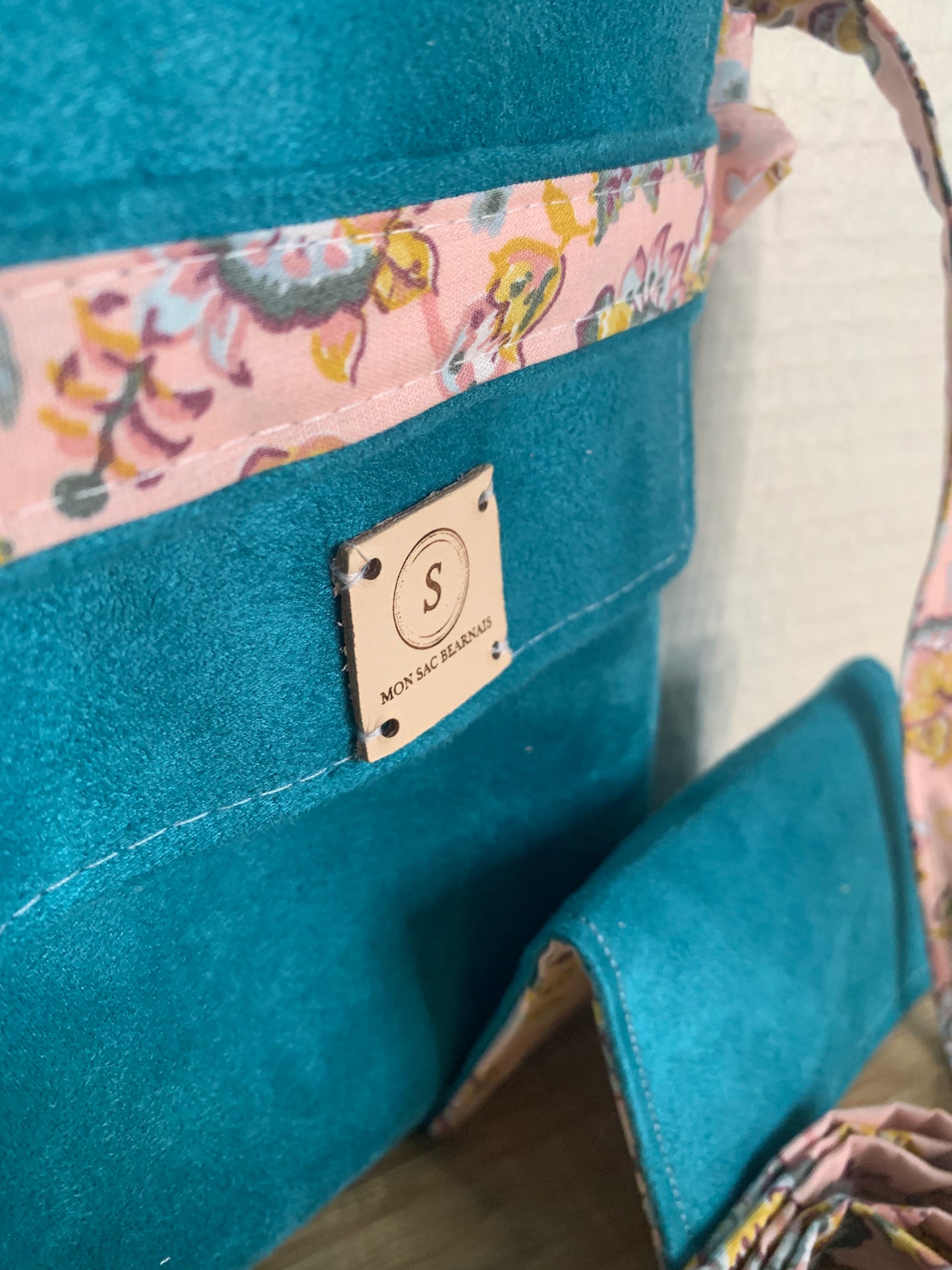 Léandra Pochette suédine bleu canard & Porte cartes
