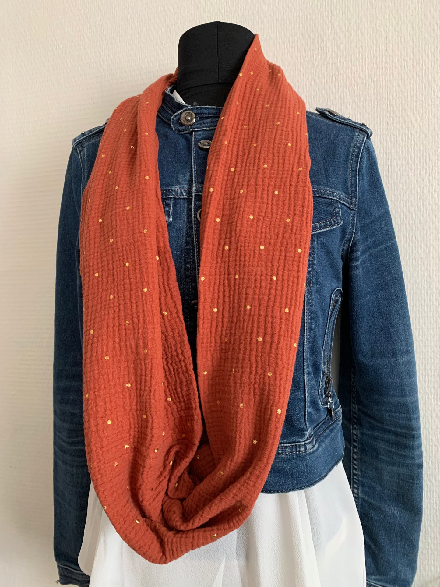 Gaze terracotta Double snood en double gaze pointes dorées