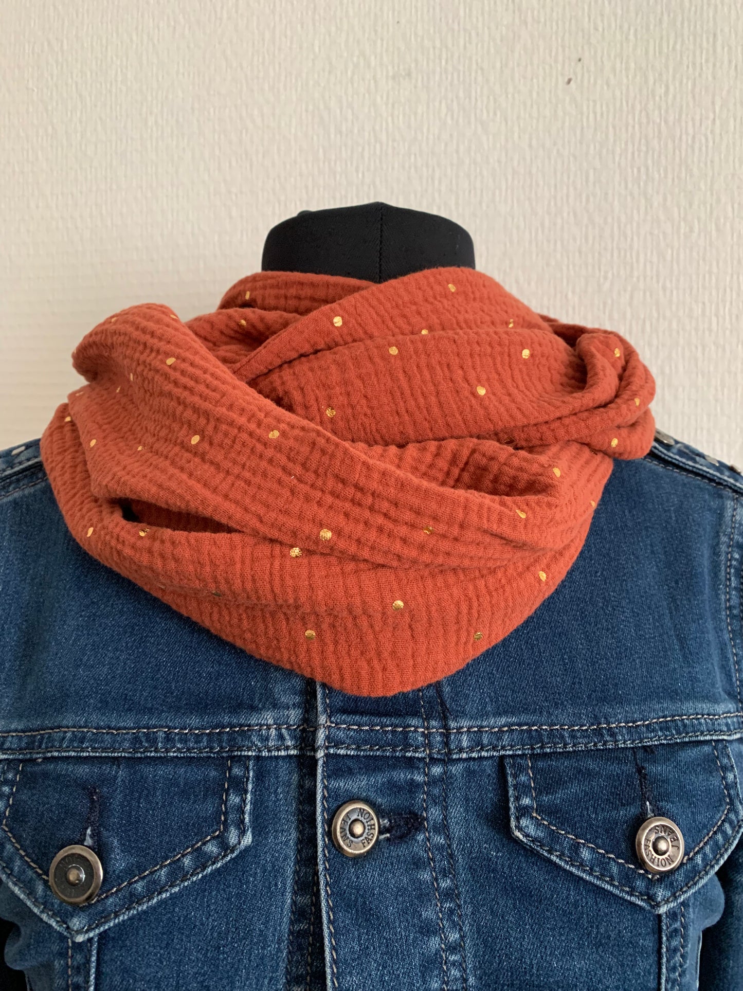 Gaze terracotta Double snood en double gaze pointes dorées