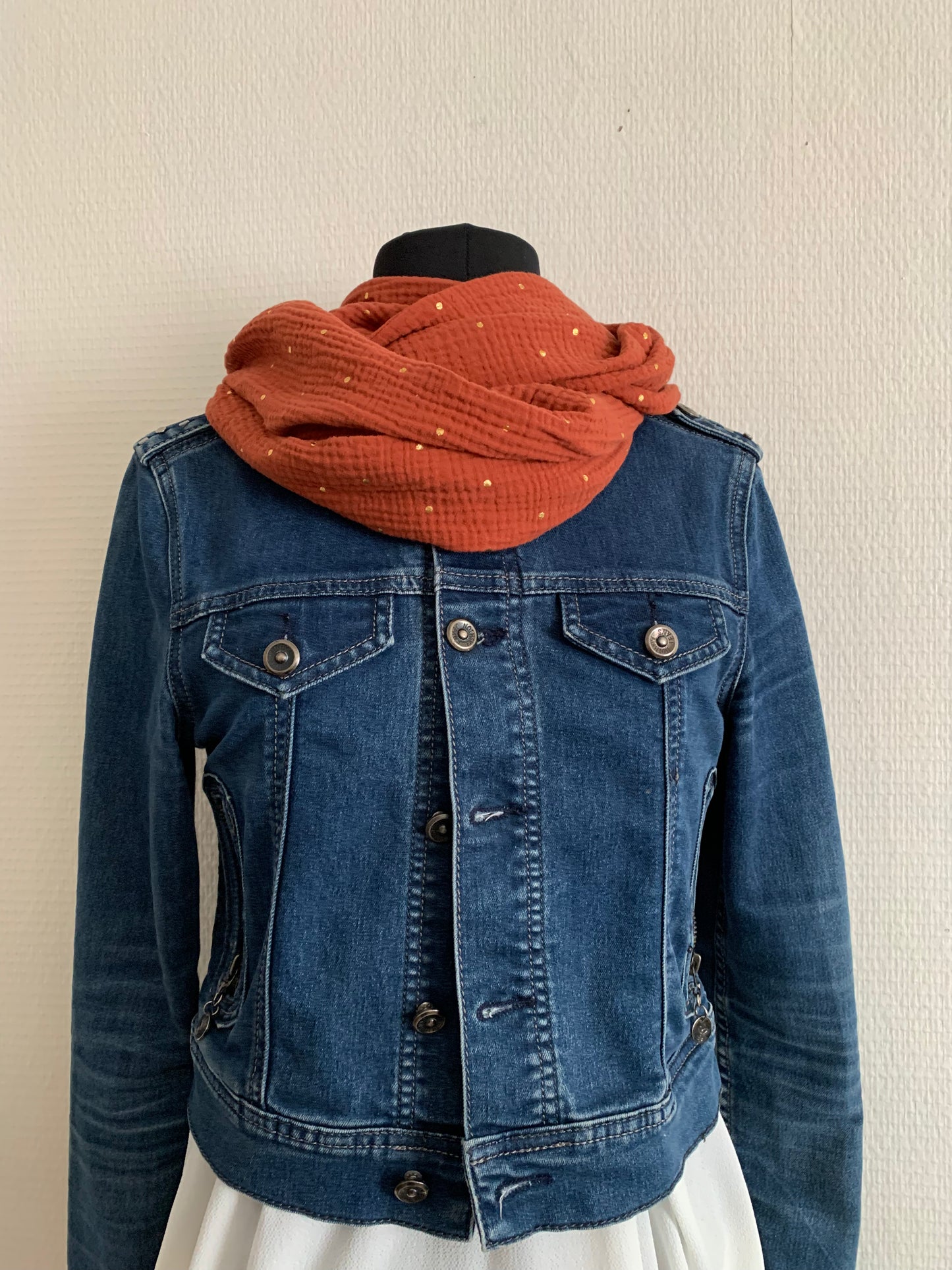 Gaze terracotta Double snood en double gaze pointes dorées