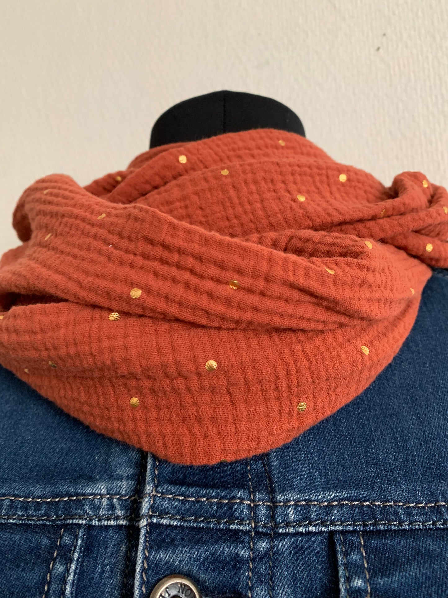 Gaze terracotta Double snood en double gaze pointes dorées