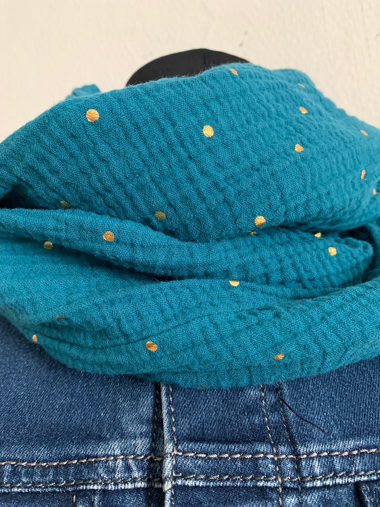Gaze Bleue Double snood en double gaze pointes dorées