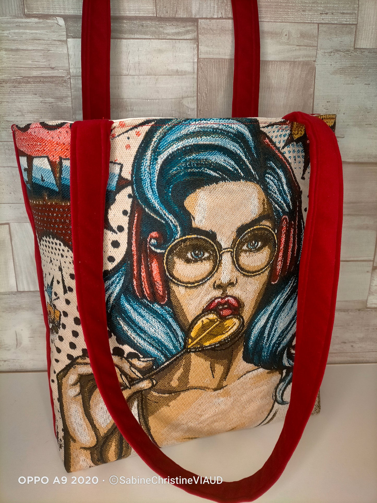 Aly Femme sucette Sac carré de jacquard et velours rouge