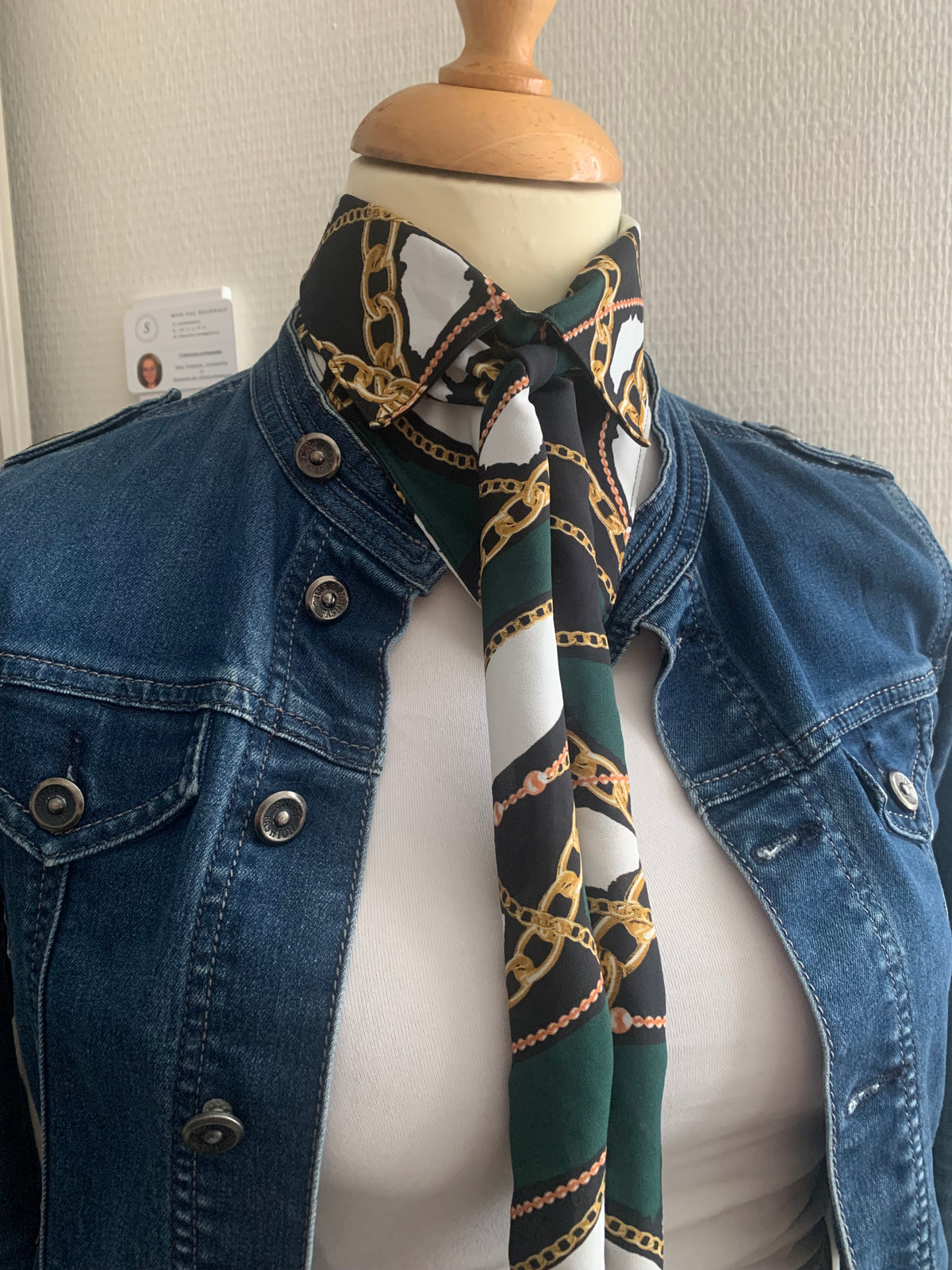 Foulard col #13 Hermous Satin de coton vert