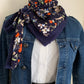 Mimi 28 Foulard  REVERSIBLE façon bandana à lanières Voile et gaze Modèle UNIQUE