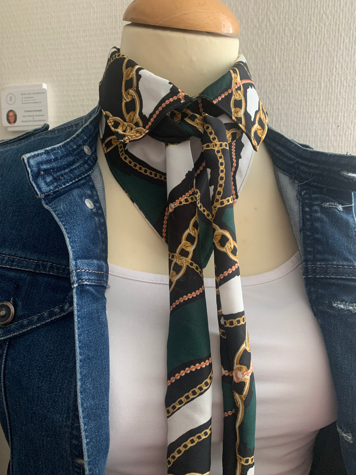 Foulard col #13 Hermous Satin de coton vert