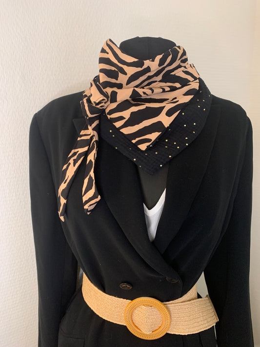 Mimi 17 Foulard forme bandana réversible double gaze pailleté