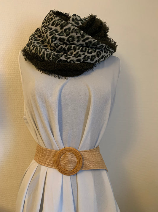 Plume kaki Double tour de cou voile et fausse fourrure