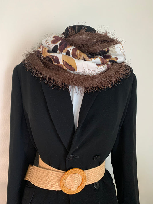 Plume marrony Double tour de cou fausse fourrure et viscose