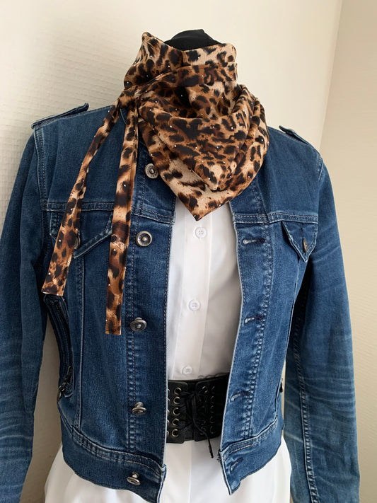MIMI 29 Foulard bandana à lanières pointes paillettes dorées