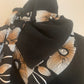 Mimi 1 bis Foulard  triangle Viscose imprimé fleurs et polaire unie noire