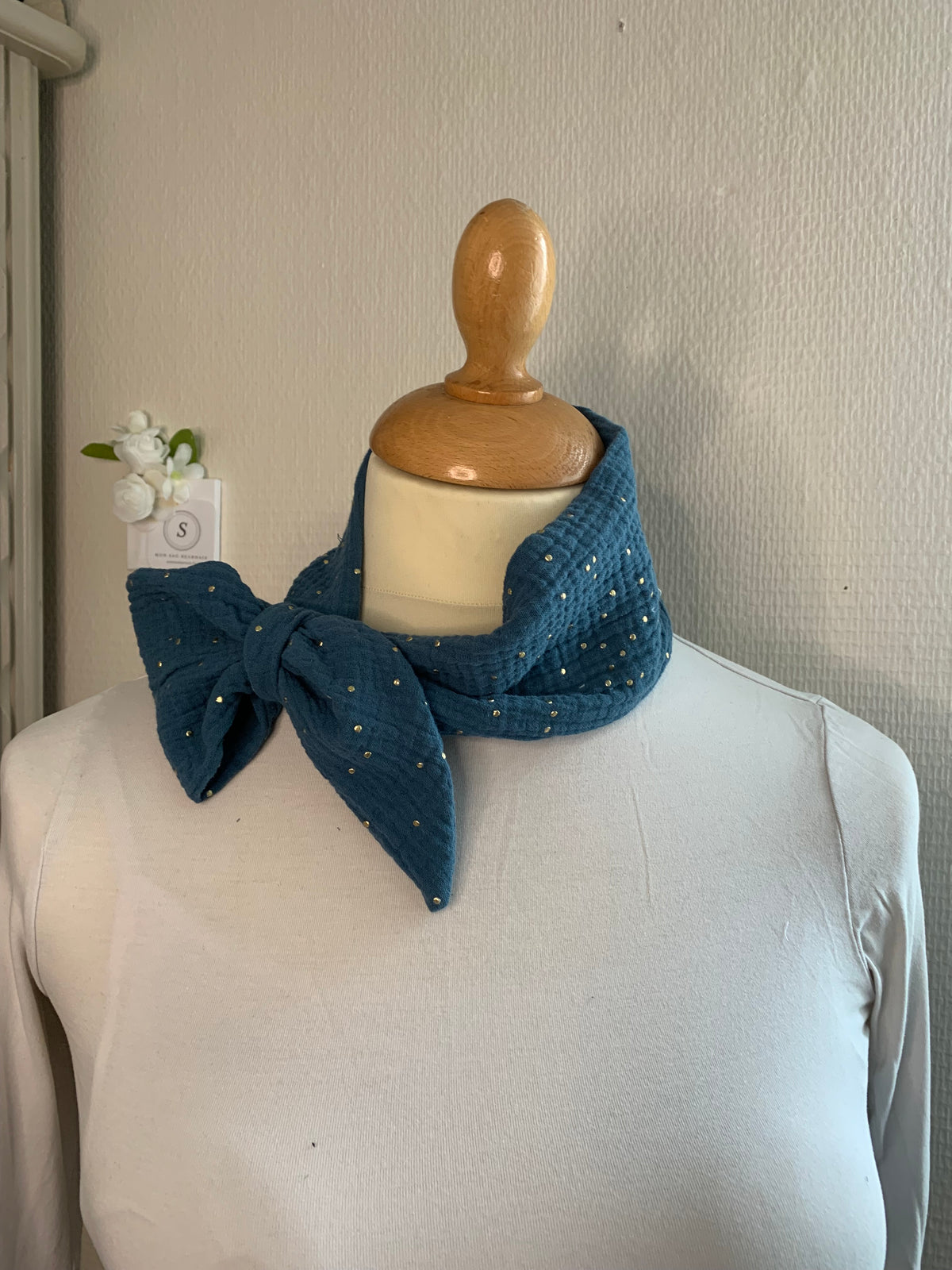 L’élégante #19 en double gaze de coton bleu canard pailleté