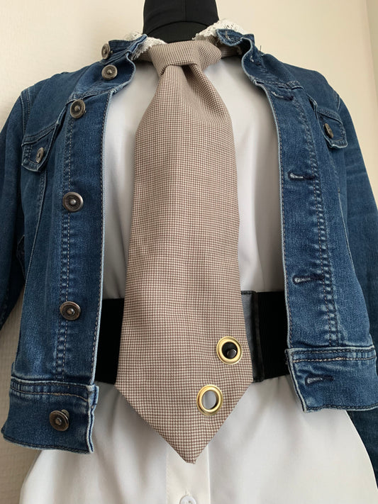 Cravate & 26 pied de poule marron & Custom oeillets dorés